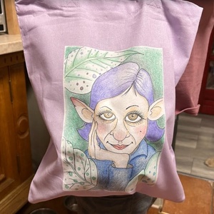 Sac din pânză mov cu model de fată gnom - genți și portofele - geantă pentru cumpărături - totebaguri - Artynos.ro