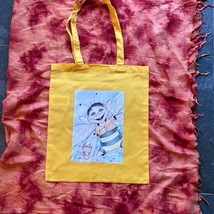 Sac din panza galben cu model de albina - Artynos.ro