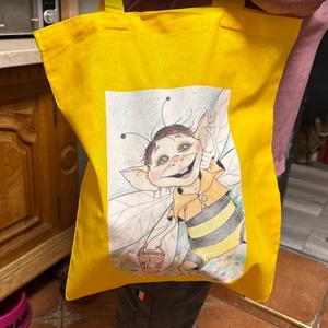 Sac din pânză galben cu model de albină - genți și portofele - geantă pentru cumpărături - totebaguri - Artynos.ro
