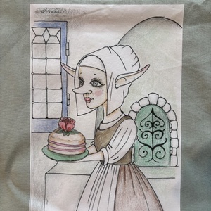 Sac din pânză kaki cu model de fată gnom din Țările de Jos - genți și portofele - geantă pentru cumpărături - totebaguri - Artynos.ro