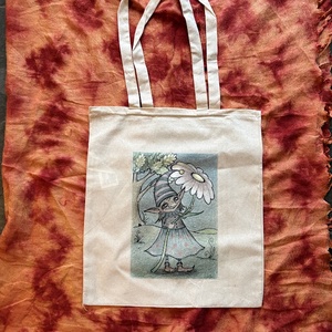 Sac din panza natur cu model de fata gnom de primavara - Artynos.ro