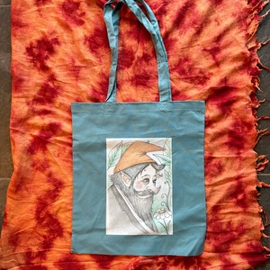 Sac din panza verde-albastru cu model de gnom batran - Artynos.ro