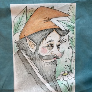 Sac din pânză verde-albastru cu model de gnom bătrân - genți și portofele - geantă pentru cumpărături - totebaguri - Artynos.ro