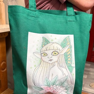 Sac din pânză verde închis cu model de zână - genți și portofele - geantă pentru cumpărături - totebaguri - Artynos.ro