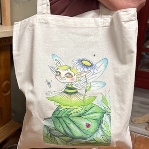 Sac din pânză alb cu model de zână verde - genți și portofele - geantă pentru cumpărături - totebaguri - Artynos.ro