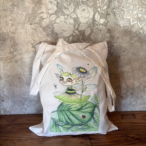 Sac din panza alb cu model de zana verde, Genti si portofele, Geanta pentru cumparaturi, Totebaguri, Fotografie, grafica, desen, ilustratie, ARTYNOS