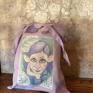 Sac din panza mov cu model de fata gnom, Genti si portofele, Geanta pentru cumparaturi, Totebaguri, Fotografie, grafica, desen, ilustratie, ARTYNOS