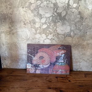 Puzzle magnet de frigider � Iepuras de Paste cu ou incondeiat, Decor de sarbatori, Decoratiuni de Paste, Alte creatii de Paste, Fotografie, grafica, desen, ilustratie, ARTYNOS