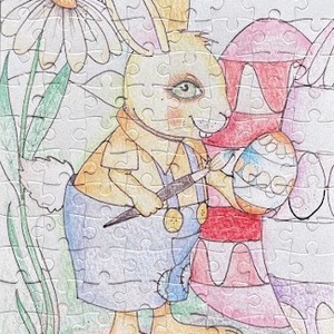 Puzzle magnet de frigider � Iepuraș care pictează ouă de Paște - decor de sărbători - decorațiuni de paște - alte creații de paște - Artynos.ro