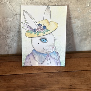 Carte postala � Iepurasa eleganta de Paste, ilustratie desenata manual - Artynos.ro