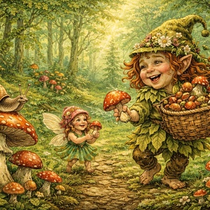 Carte poștală � Ființă fermecată culegând ciuperci în pădure - casă & stil de viață - produse de papetărie - cărți poștale - Artynos.ro