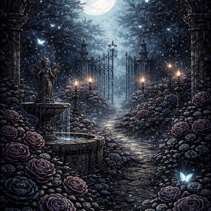 Carte poștală � Grădina gotică a trandafirilor sub lună - casă & stil de viață - produse de papetărie - cărți poștale - Artynos.ro