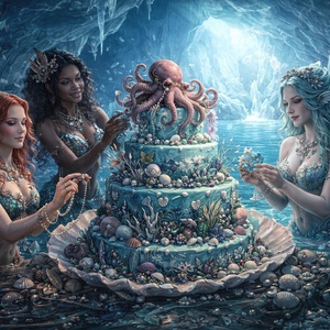 Carte poștală � Sirene pregătind un tort marin - casă & stil de viață - produse de papetărie - cărți poștale - Artynos.ro