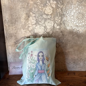 Sac din panza verde deschis cu model de fata Ent, Genti si portofele, Geanta pentru cumparaturi, Totebaguri, Fotografie, grafica, desen, ilustratie, ARTYNOS
