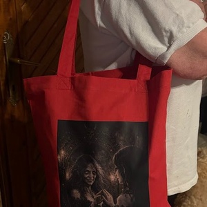Geanta tote rosie din panza cu ilustratie vrajitoare � design fantasy digital, Genti si portofele, Geanta pentru cumparaturi, Totebaguri, Fotografie, grafica, desen, ilustratie, ARTYNOS