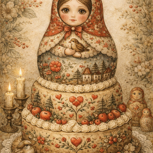 Geantă tote natur din pânză cu ilustrație matrioșka tort � design artistic digital - genți și portofele - geantă pentru cumpărături - totebaguri - Artynos.ro