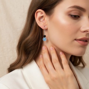 Pereche de cercei din argint pentru femei, cu pietre de jad și onix (EF.200) - bijuterii - cercei - cercei din pietre semiprețioase - Artynos.ro