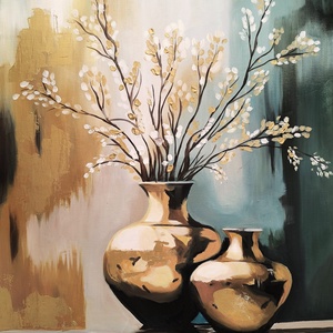 Pictura in ulei cu vaza aurie si albastra, Arte vizuale si accesorii , Picturi, Pictura in ulei, Fotografie, grafica, desen, ilustratie, Obiecte pictate, ARTYNOS