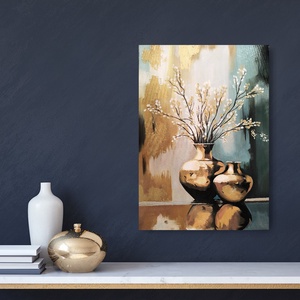 Pictură în ulei cu vază aurie și albastră - arte vizuale și accesorii  - picturi - pictură în ulei - Artynos.ro