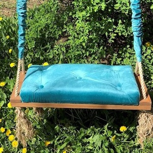 Leagăn natur cu tapițerie turcoaz pentru adulți, Casă & Stil de viață, Accesorii pentru casă și grădină, Mobilier și bănci de grădină , Prelucrarea lemnului, Obiecte pictate, ARTYNOS