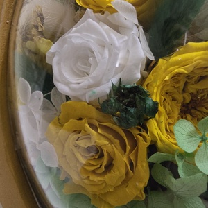 Tablou floral oval cu trandafiri galbeni � flori naturale criogenate - casă & stil de viață - decorațiuni de casă - decorațiuni de pereți - tablou cu licheni - Artynos.ro