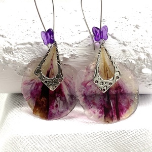 Set Bijuterii unicat din rasina flori naturale 00781  - accesorii nuntă - bijuterii mireasă - brățări mireasă  - Artynos.ro