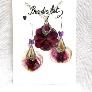 Set Bijuterii unicat din rasina flori naturale 00781  - accesorii nuntă - bijuterii mireasă - brățări mireasă  - Artynos.ro