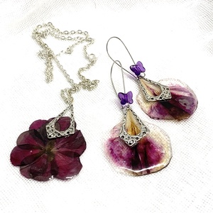 Set Bijuterii unicat din rasina flori naturale 00781  - Artynos.ro