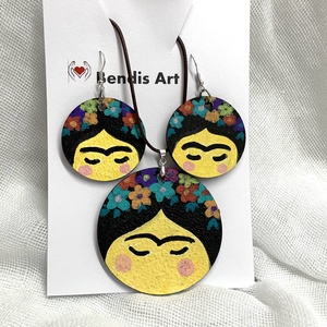 Set bijuterii unicat -pictat manual (motiv Frida Kahlo ) - bijuterii - seturi de bijuterii - Artynos.ro