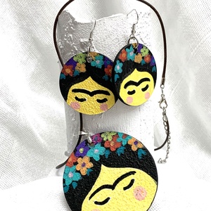 Set bijuterii unicat -pictat manual (motiv Frida Kahlo ) - bijuterii - seturi de bijuterii - Artynos.ro