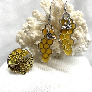 Set bijuterii handmade unicat din rasina - albine - accesorii nuntă - bijuterii mireasă - set bijuterii de mireasă - Artynos.ro