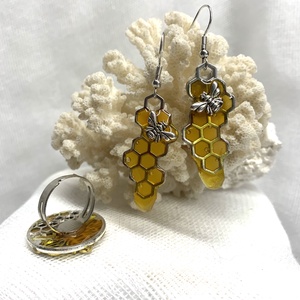 Set bijuterii handmade unicat din rasina - albine - accesorii nuntă - bijuterii mireasă - set bijuterii de mireasă - Artynos.ro