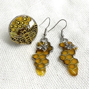 Set bijuterii handmade unicat din rasina - albine - accesorii nuntă - bijuterii mireasă - set bijuterii de mireasă - Artynos.ro
