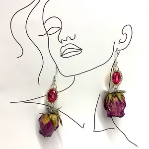 Set bijuterii handmade unicat din rasina si trandafiri naturali - accesorii nuntă - bijuterii mireasă - cercei mireasă - Artynos.ro