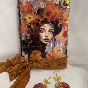 Agenda handmade unicat +cercei, Casă & Stil de viață, Papetărie de hârtie, Caiete și jurnal, Decoupage, transfer și tehnici șervețel, Confecționarea bijuteriilor, ARTYNOS