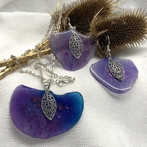 set bijuterii handmade unicat din rasina si flori naturale - Artynos.ro