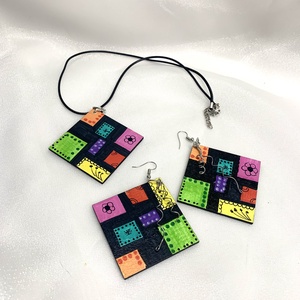 Set handmade unicat din lemn- pictat manual - bijuterii - seturi de bijuterii - Artynos.ro