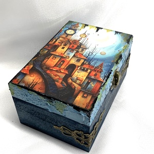 Cutie lemn- caseta de bijuterii decorata manual, Bijuterii, Suporturi bijuterii și cutie bijuterii, Cutii de bijuterii, Decoupage, transfer și tehnici șervețel, Pictură, ARTYNOS