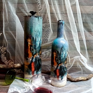 Set cadou Cutie + sticla de vin, Casă & Stil de viață, Set de cadou, Decoupage, transfer și tehnici șervețel, Pictură, ARTYNOS
