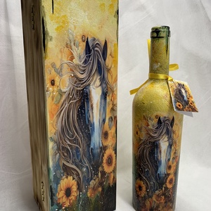 Set cadou-Cutie lemn +sticla de vin, Casă & Stil de viață, Set de cadou, Decoupage, transfer și tehnici șervețel, Pictură, ARTYNOS