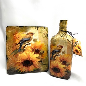 Set cadou-tablou + sticla decorativa , Casă & Stil de viață, Set de cadou, Decoupage, transfer și tehnici șervețel, Pictură, ARTYNOS