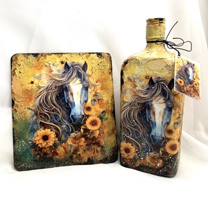 Set cadou-tablou + sticla decorativa, Casă & Stil de viață, Set de cadou, Decoupage, transfer și tehnici șervețel, Pictură, ARTYNOS