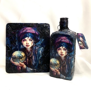 Set cadou-tablou + sticla decorativa, Casă & Stil de viață, Set de cadou, Decoupage, transfer și tehnici șervețel, Pictură, ARTYNOS