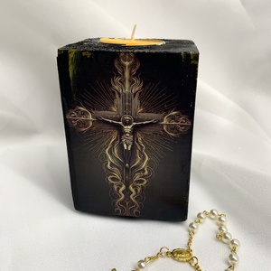 Set handmde unicat -icoana cu lumanare - casă & stil de viață - obiecte religioase și de devoțiune - binecuvântarea casei - Artynos.ro
