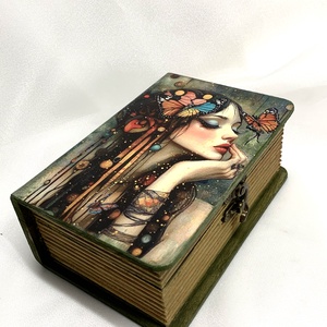 Cutie lemn- caseta de bijuterii decorata manual, Bijuterii, Suporturi bijuterii și cutie bijuterii, Cutii de bijuterii, Decoupage, transfer și tehnici șervețel, Pictură, ARTYNOS