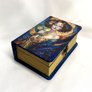 Cutie lemn- caseta de bijuterii decorata manual, Bijuterii, Suporturi bijuterii și cutie bijuterii, Cutii de bijuterii, Decoupage, transfer și tehnici șervețel, Pictură, ARTYNOS