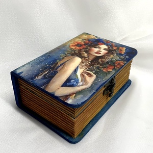 Cutie lemn- caseta de bijuterii decorata manual, Bijuterii, Suporturi bijuterii și cutie bijuterii, Cutii de bijuterii, Decoupage, transfer și tehnici șervețel, Pictură, ARTYNOS