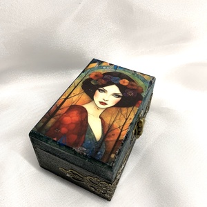 Cutie lemn- caseta de bijuterii decorata manual, Bijuterii, Suporturi bijuterii și cutie bijuterii, Cutii de bijuterii, Decoupage, transfer și tehnici șervețel, Pictură, ARTYNOS