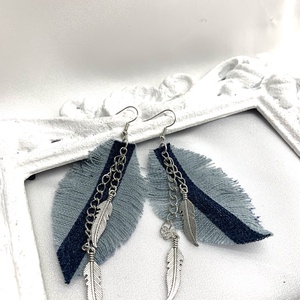 Cercei handmade unicat din denim albastru 00077 - bijuterii - cercei - cercei drop - Artynos.ro