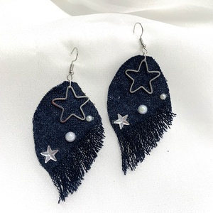 Cercei handmade unicat din denim albastru 00078, Bijuterii, Cercei, Cercei drop, Confecționarea bijuteriilor, ARTYNOS